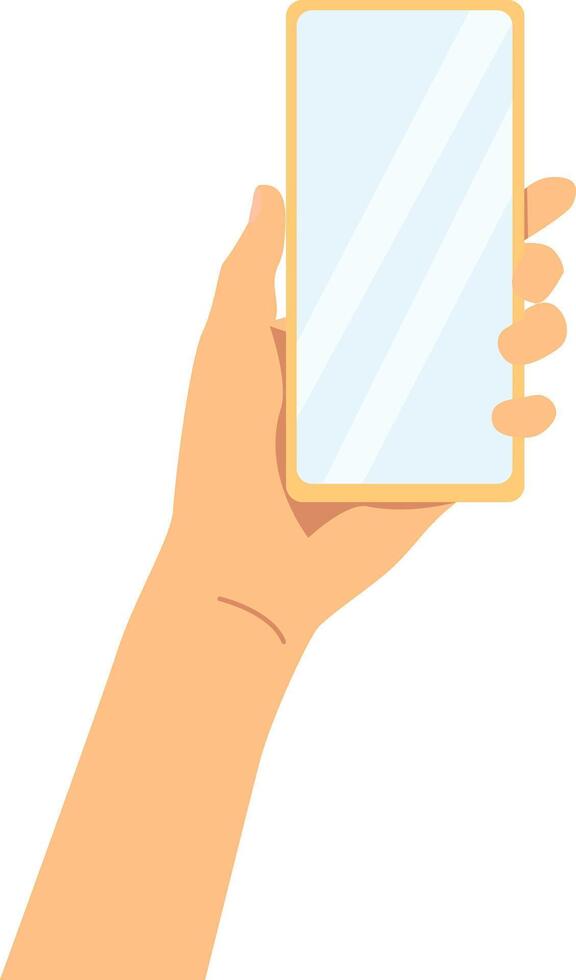 Hand holding smartphone in cartoon style. vector