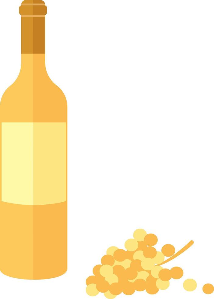 A bottle of white wine and bunch of grapes. vector