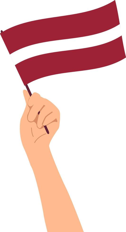 Hand holding the national flag of Latvia. vector
