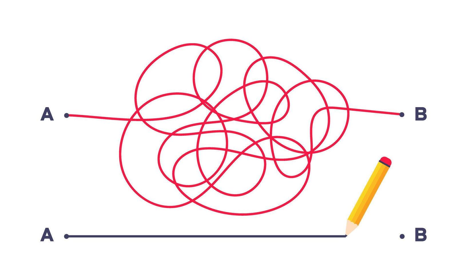 Complex and easy simple way from point A to B illustration. vector
