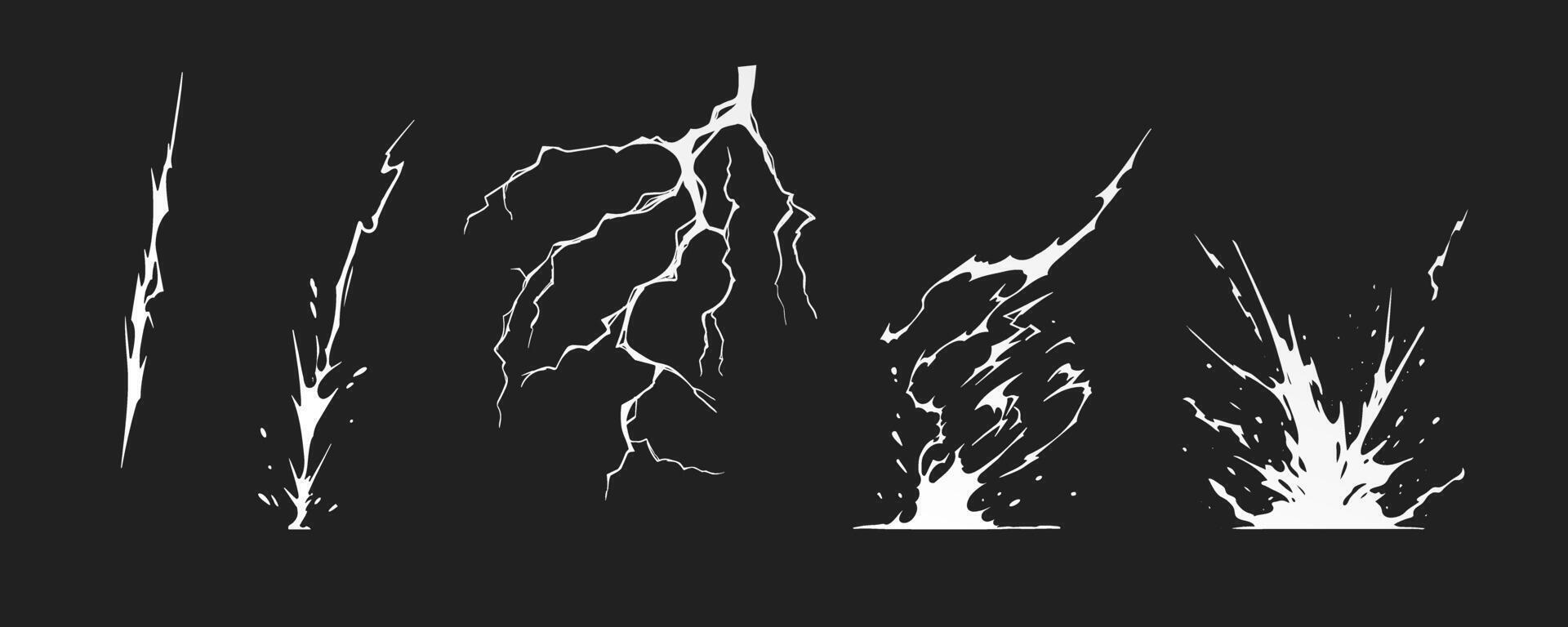 Lightning strike bolt silhouettes sequence illustration. vector