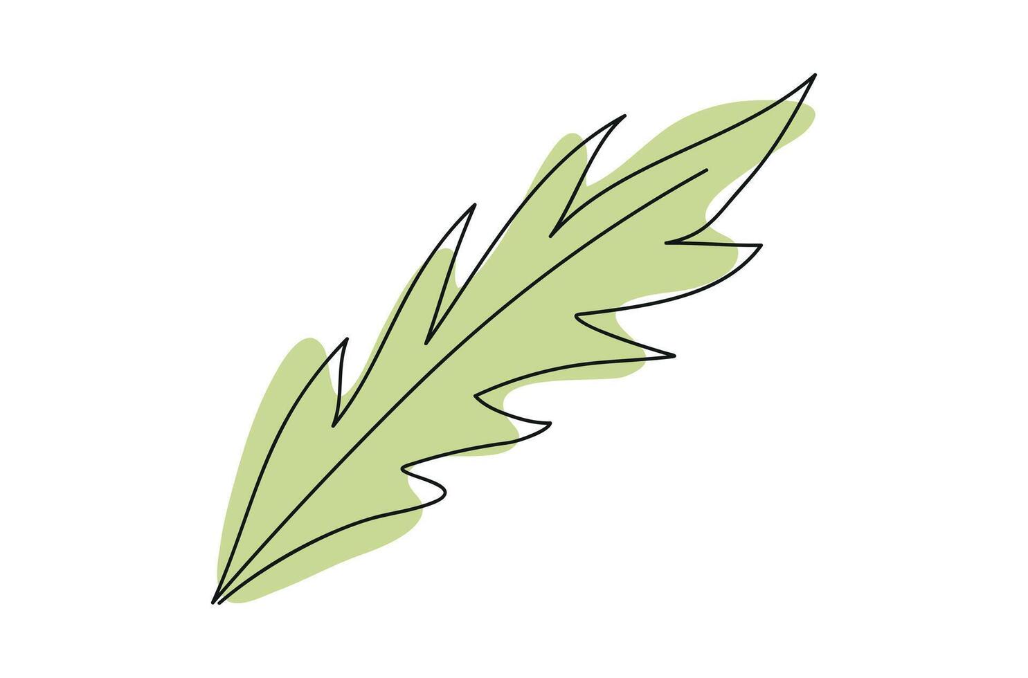 Continuous one line drawing of green leaf isolated on white background. Line art. Concept of nature, ecology, organic shapes, Botanical Art, outline. Dandelion leaf. Design element, print, icon vector