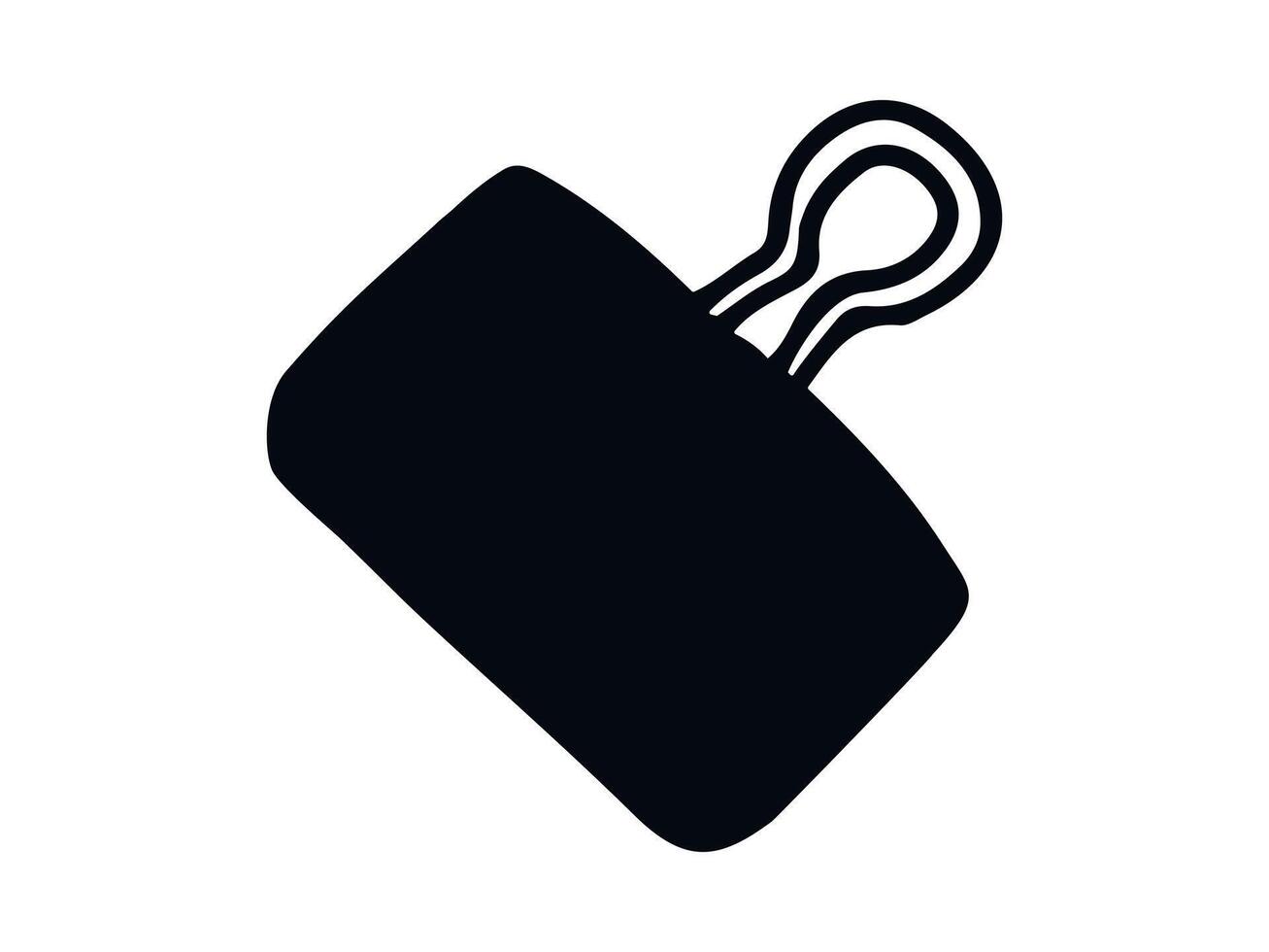 Black silhouette of a binder clip isolated on a white background. Concept of office supplies, paper organization, minimalist stationery design, School Tools. Print, Icon, Design Element vector