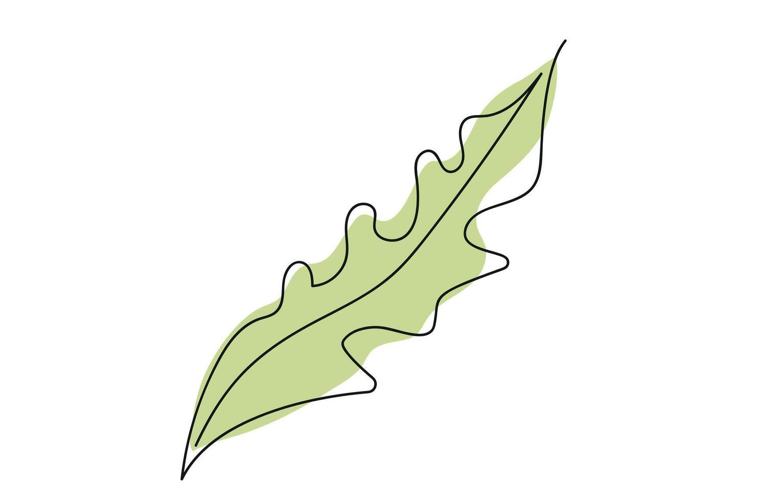 Continuous one line drawing of green leaf isolated on white background. Line art. Concept of nature, ecology, organic shapes, Botanical Art, outline. Dandelion leaf. Design element, print, icon vector