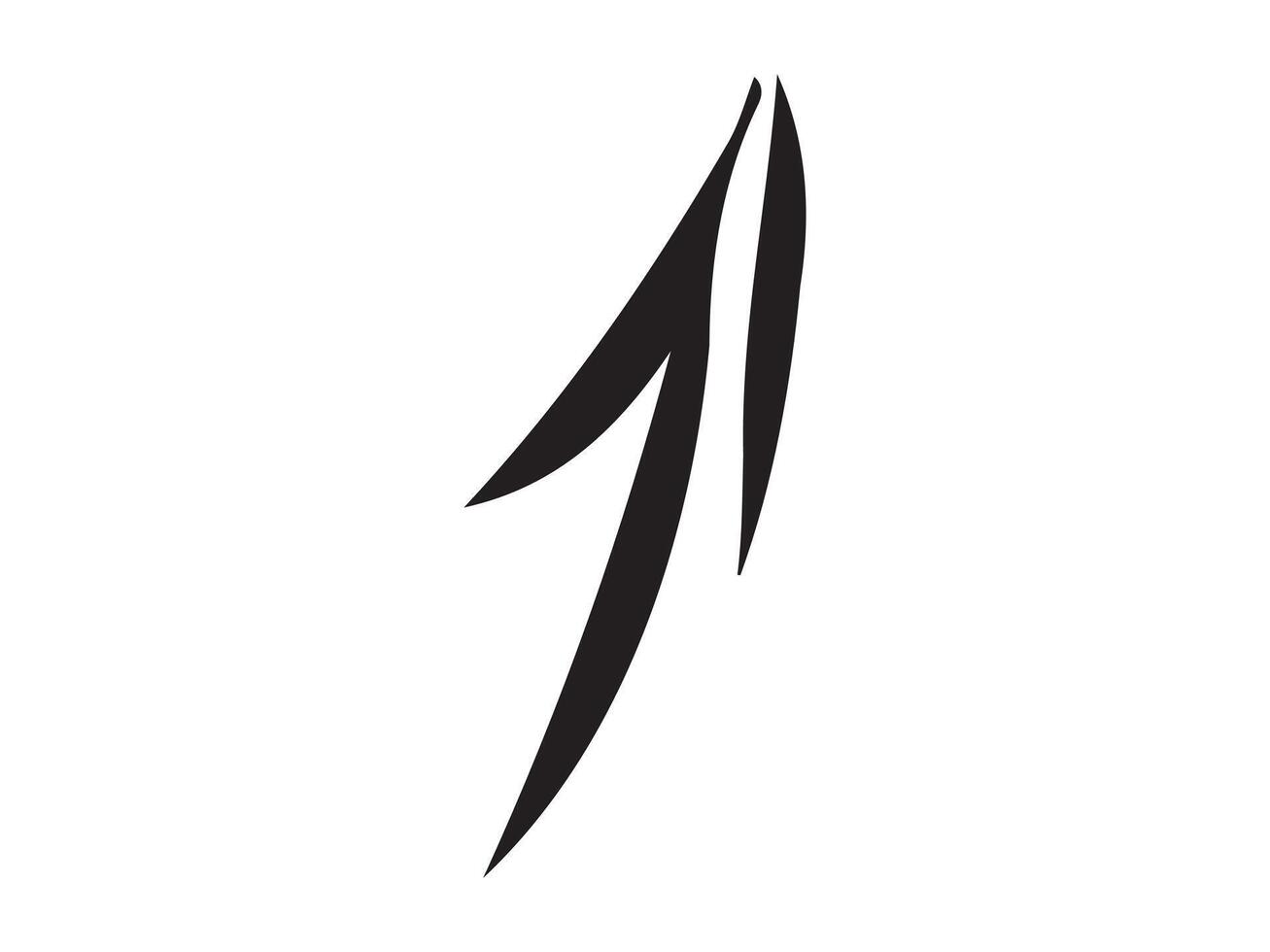 Hand-drawn straight volumetric black arrow isolated on a white background. Concept of direction, navigation, pointers, movement. Design element, symbol, and sign. Doodle style, sketch vector