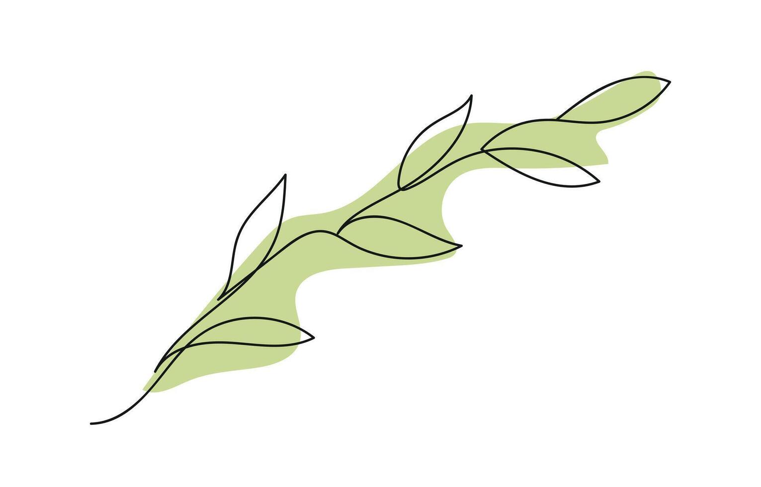 Minimalist Line Art of Green Plant Branch with Leaves isolated on white background. Continuous one line drawing of olive branch. Concept of peace, organic element, Nature, Botanical Design Element vector