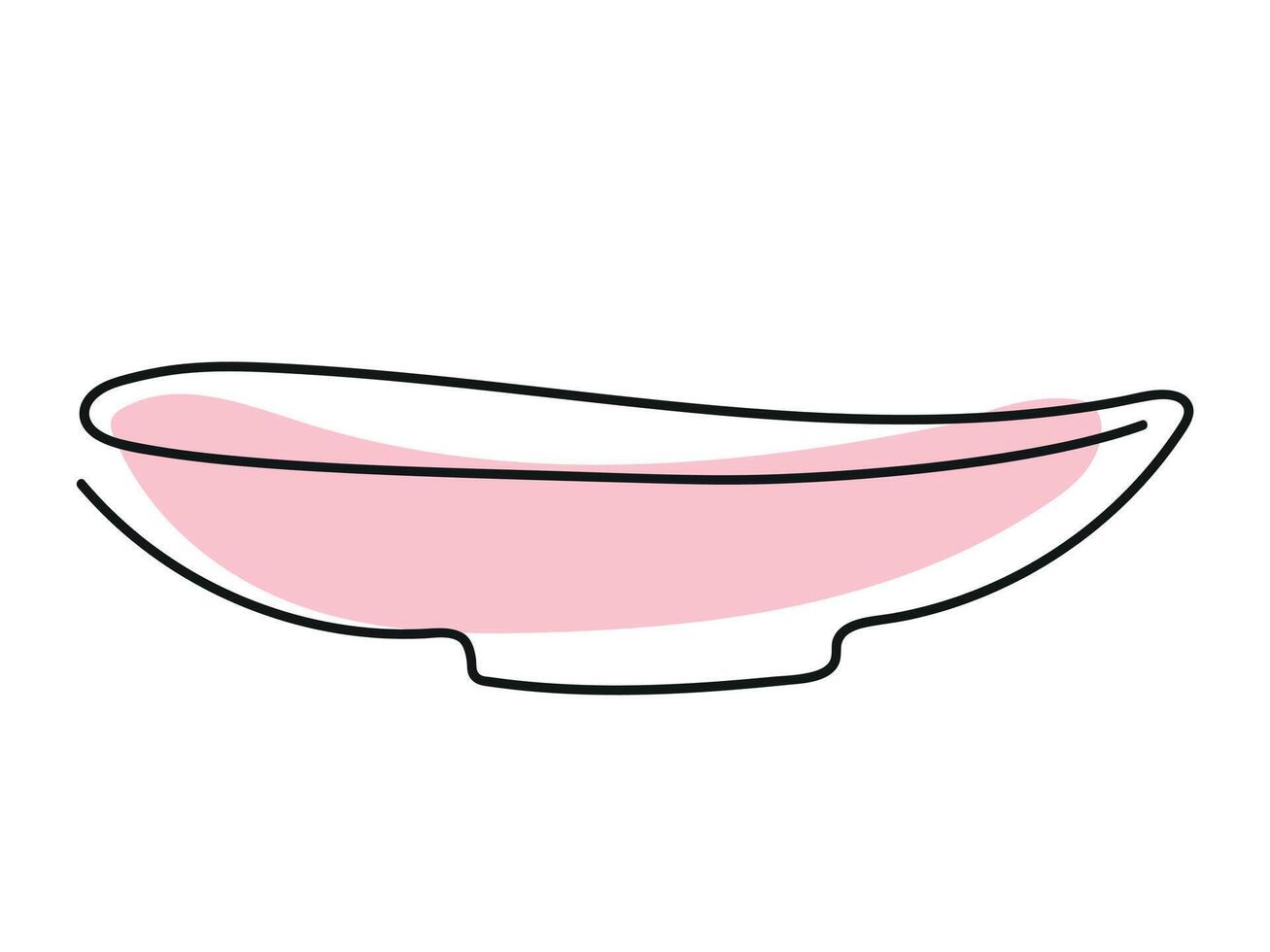 Minimalist Line Art Pink Bowl Isolated on white background. Continuous one line drawing. Empty plate. Concept of Simple Kitchenware, Black Outline, dish, platter. Print, Icon, Design Element vector