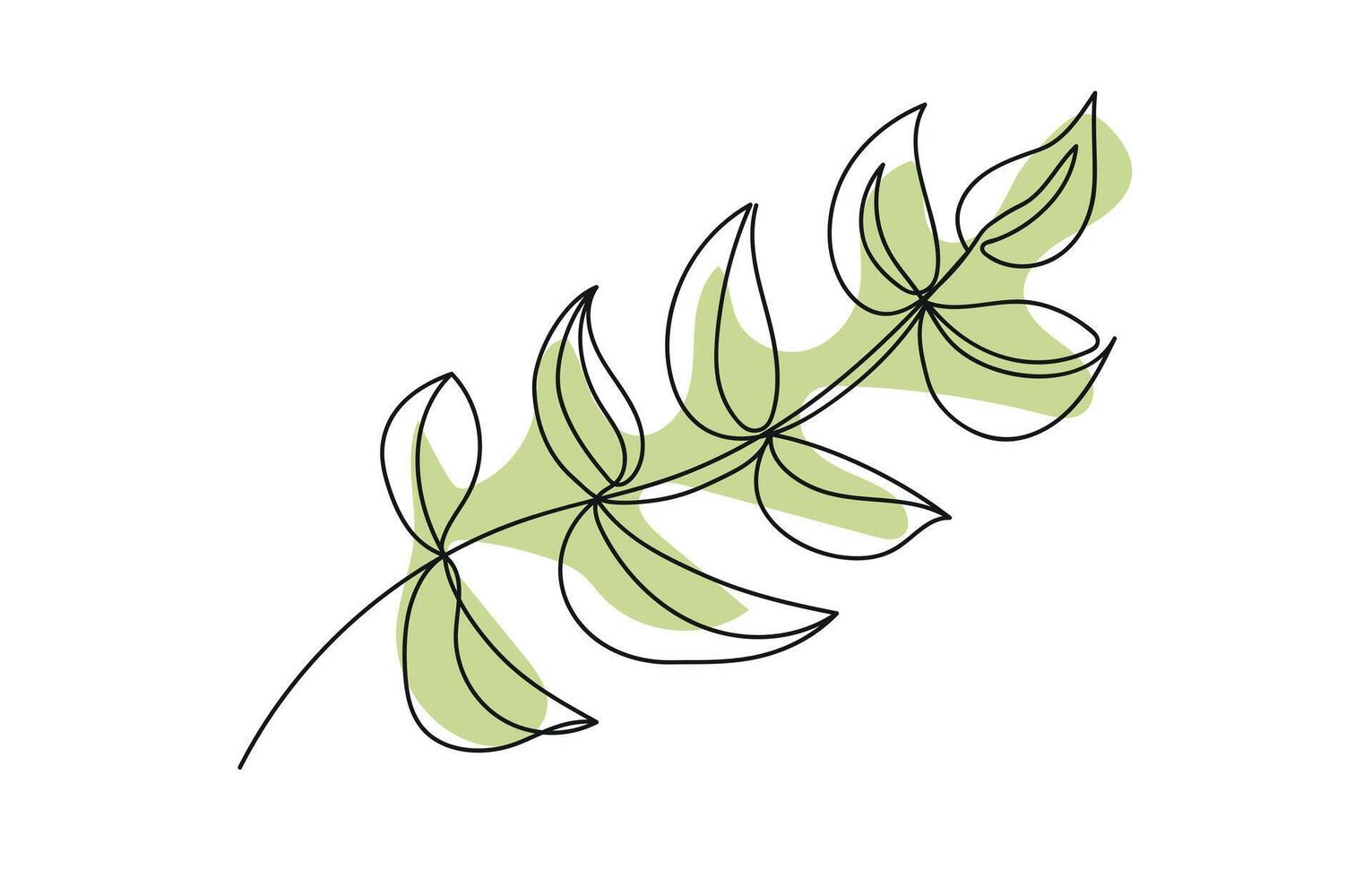 Line Art of Green Leaf on White Background. Continuous one line drawing of branch with leaves. Concept of nature, plant, ecology, Botanical art, Natural Design, Minimalist Style, Organic Aesthetics vector