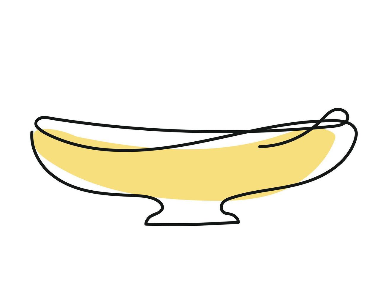 Minimalist Line Art Yellow Bowl Isolated on white background. Continuous one line drawing. Empty golden plate. Concept of Simple Kitchenware, Black Outline, dish, platter. Print, Icon, Design Element vector