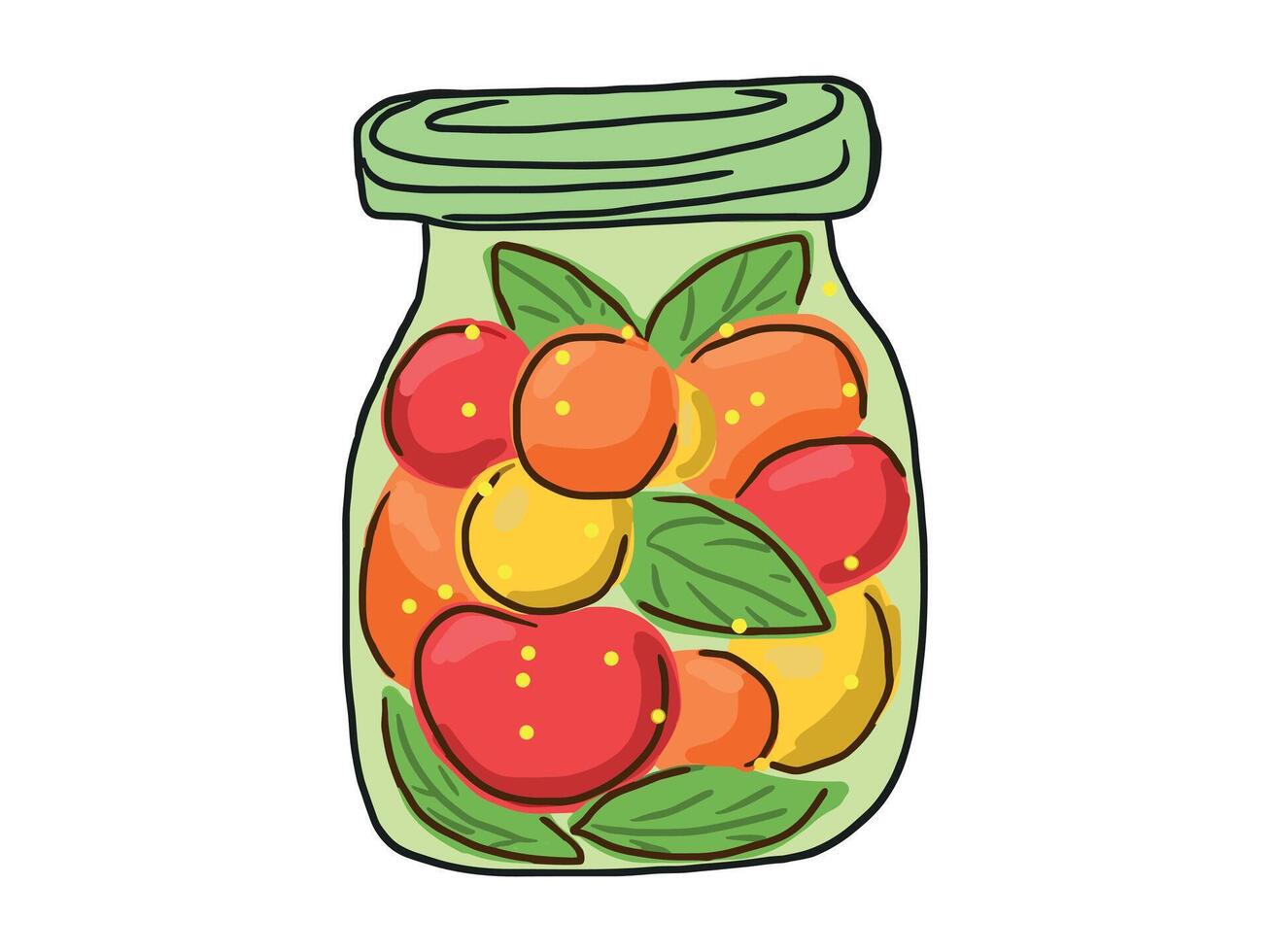 Colorful Jam in Glass Jar with Berries and Fruits isolated on white background. Concept of Fruit Preservation, Homemade Treats, Natural Ingredients, canned preserves. Hand-drawn Illustration vector