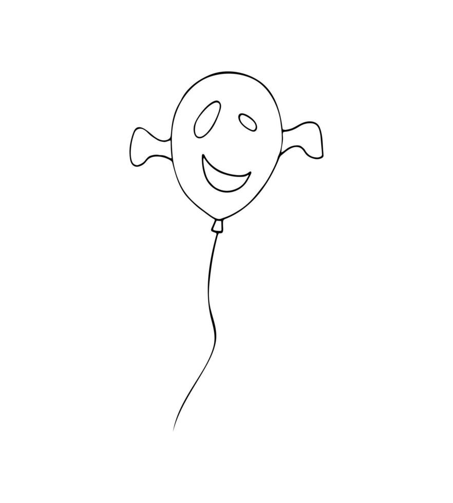 Halloween air flying balloon with scary face, and hands. Creepy Halloween balloon for a party. Hand-drawn illustration isolated on a white background. vector