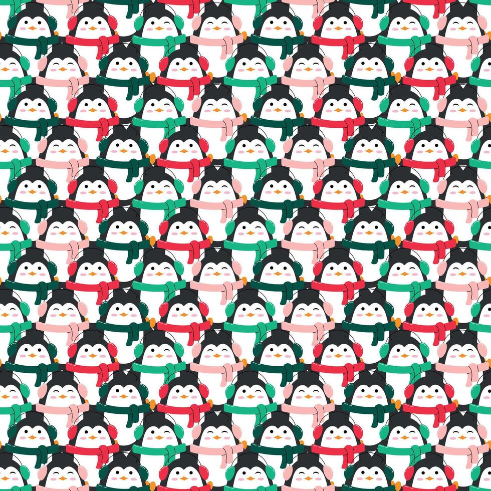 Christmas seamless pattern with cute penguins. Can be used for wrapping paper, textiles, scrapbooking. illustration vector