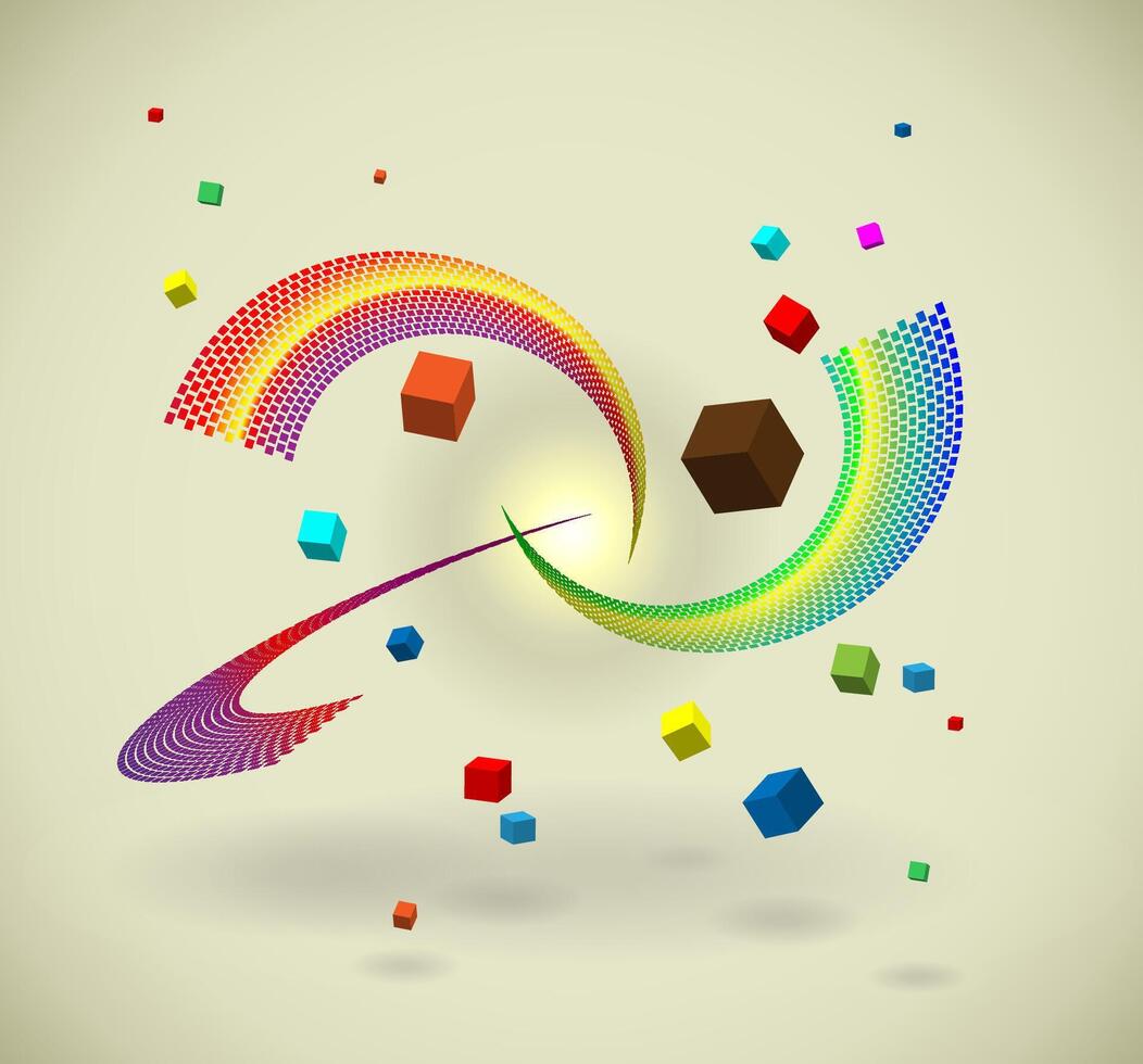 80s styled flying cubes vector