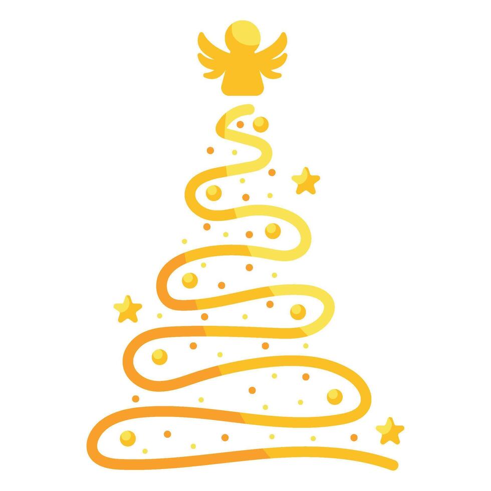 christmas golden tree with angel isolated illustration vector