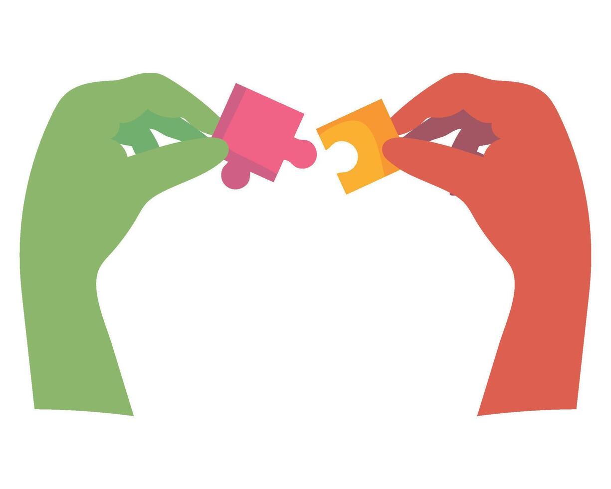 puzzle pieces in hands isolated illustration vector