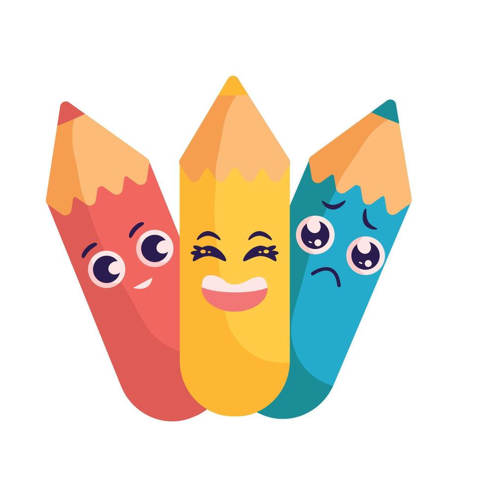 kawaii supplies school pencils icon isolated vector
