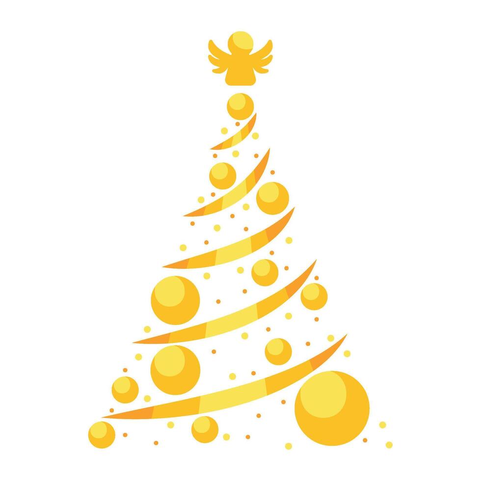 christmas golden tree and balls isolated illustration vector