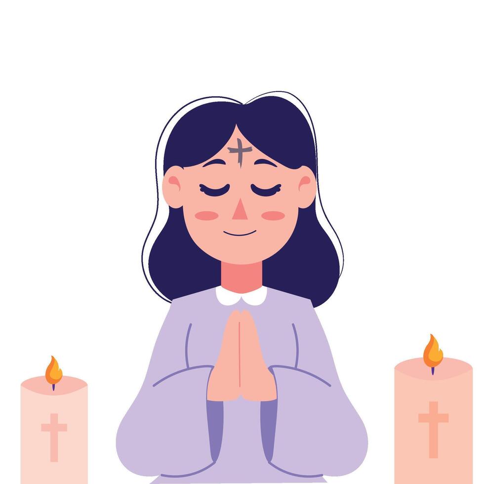 ash wednesday girl with candles illustration vector
