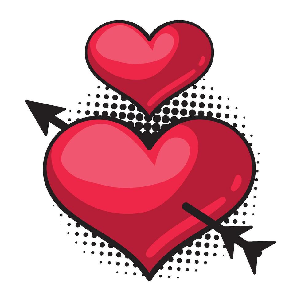 Two hearts with an arrow and a dot vector