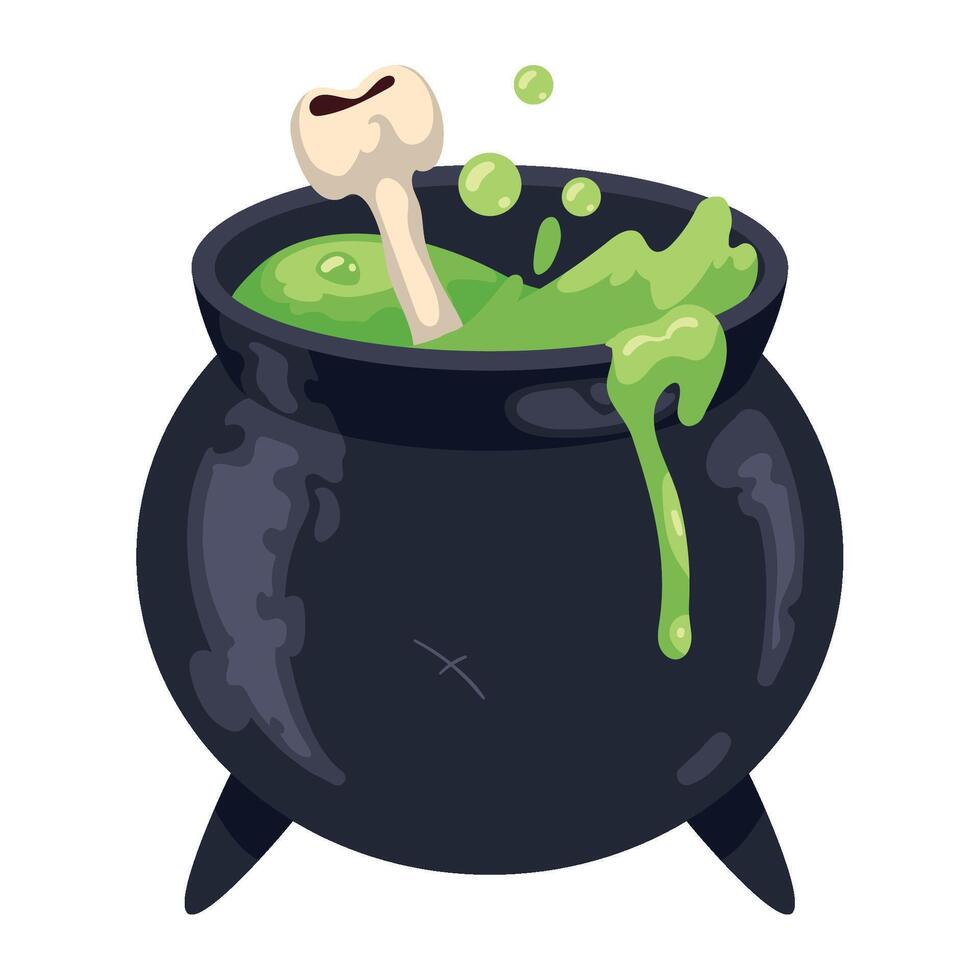 A green cauldron with a bone in it and a green liquid vector