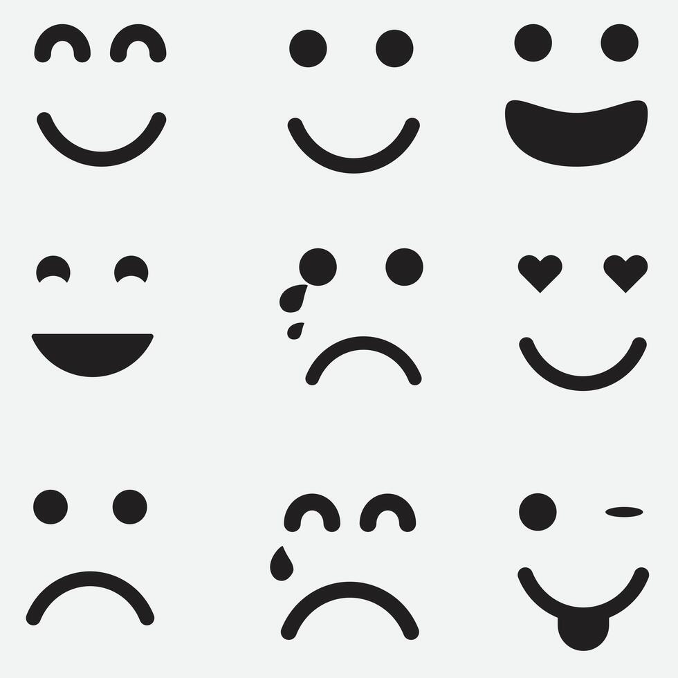 face emoji Illustration silhouette. emoticons set angry and sad emoji illustration isolated on white background. vector