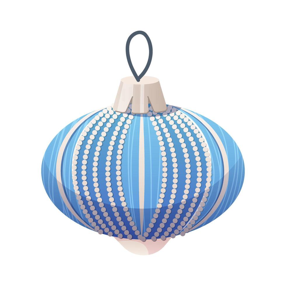 Blue Christmas tree ball with white beads. Festive Christmas tree toy on white background. isolated element vector