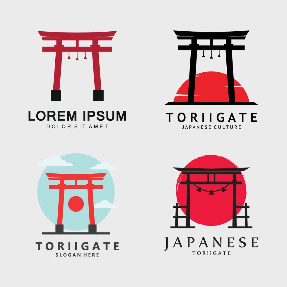 Japanese torii gate logo design illustration template vector