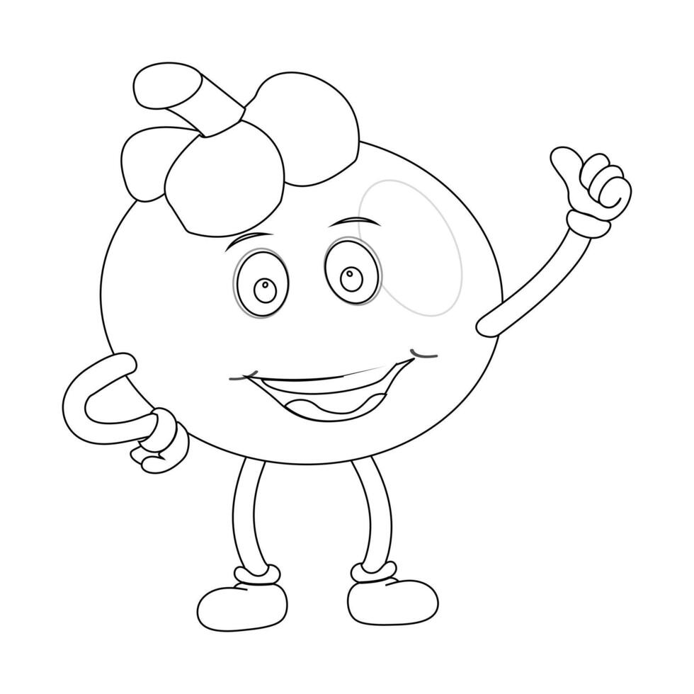 Outlined Mangosteen Fruit Cartoon with Friendly Smile vector