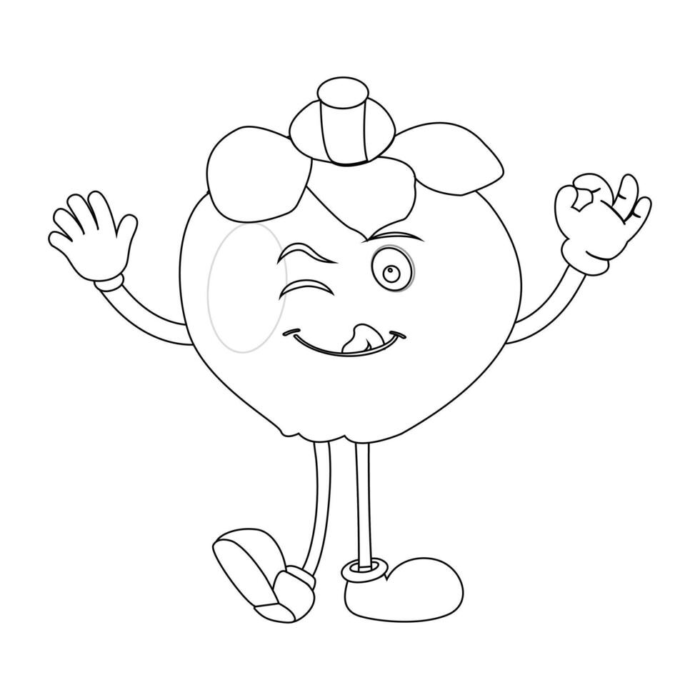 Smiling Mangosteen Character with Waving Hand vector