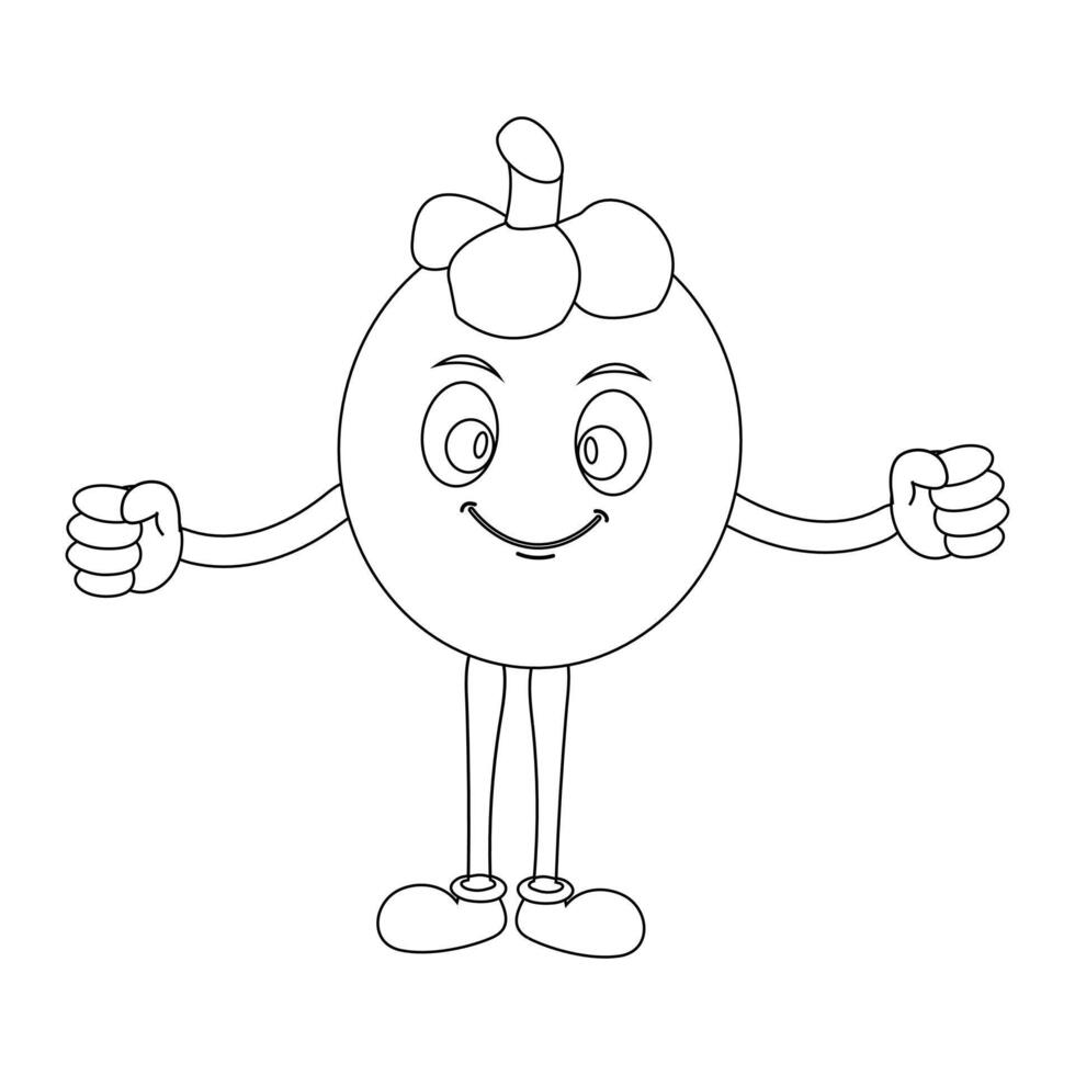 Cheerful Mangosteen Fruit Mascot for Coloring Pages vector