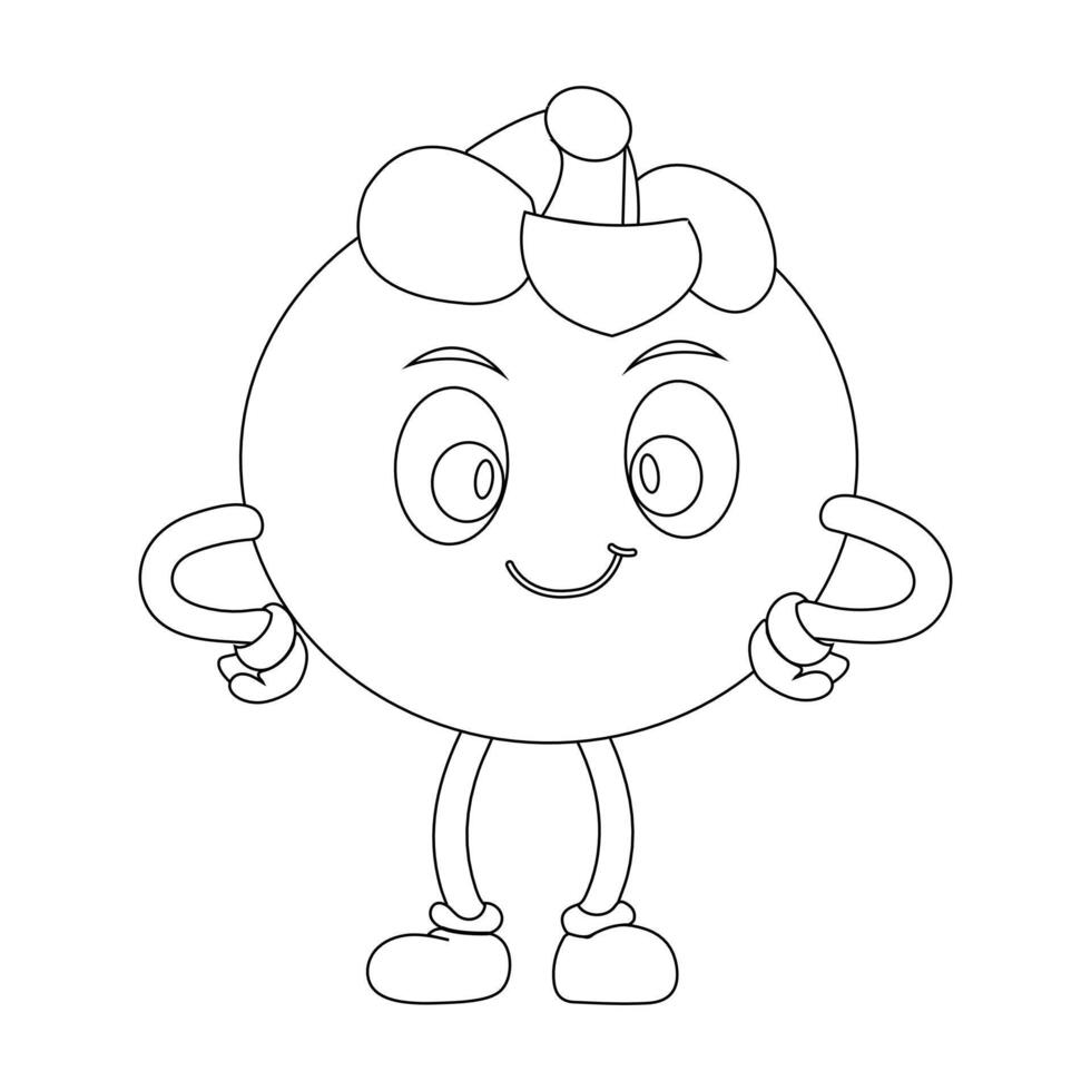 Cheerful Mangosteen Character Waving for Coloring vector