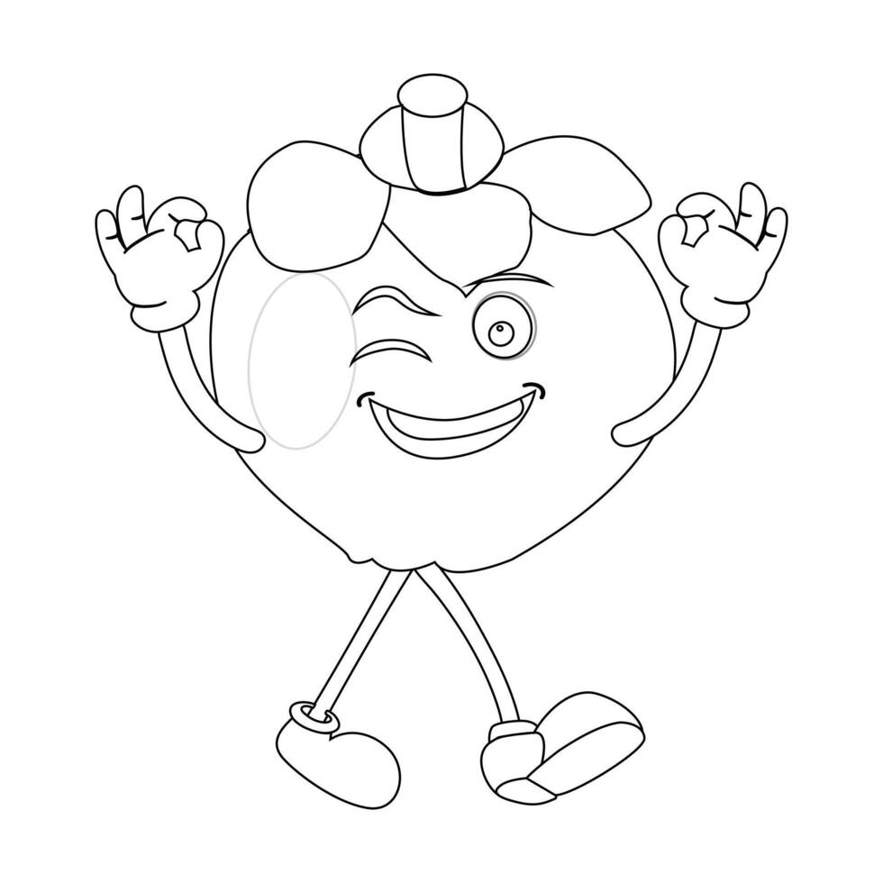 Mangosteen Fruit Character in Happy Pose vector
