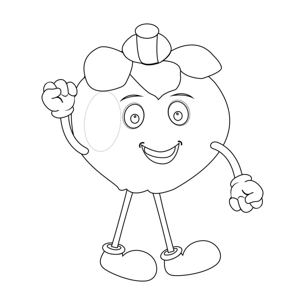 Smiling Mangosteen Cartoon in Outline for Kids vector