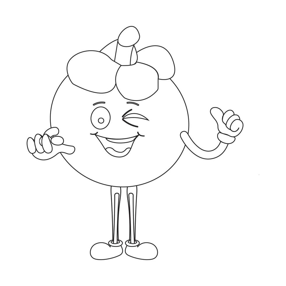 Outlined Mangosteen Mascot Ready to Color vector