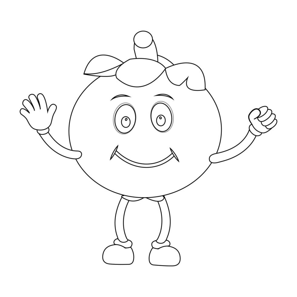 Outlined Mangosteen Character with Shoes and Gloves vector