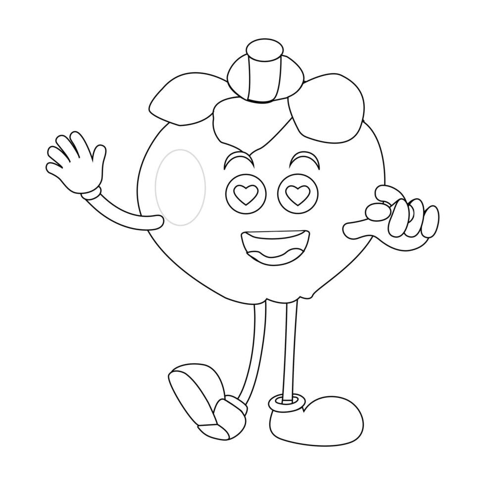 Happy Mangosteen Fruit Cartoon in Black and White vector