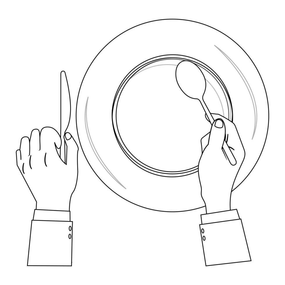 Elegant Dining Cutlery and Hands Outline for Kids vector