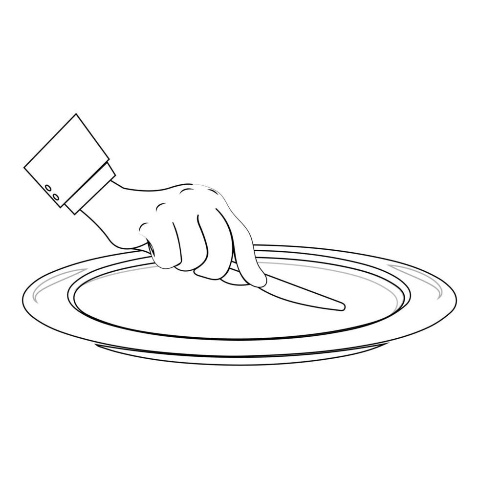 Simple Line Art of Hands with Cutlery and Plate vector
