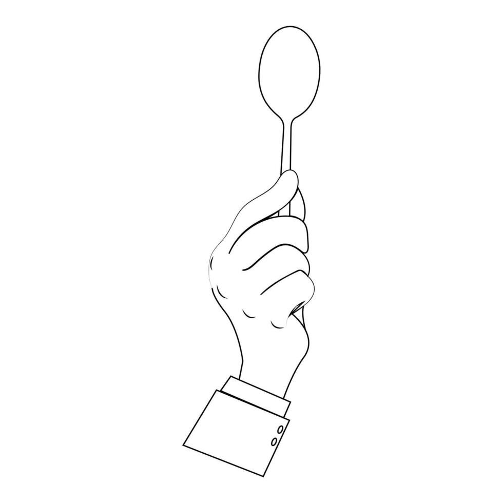 Stylish Outline of Hand Holding Black Cutlery vector