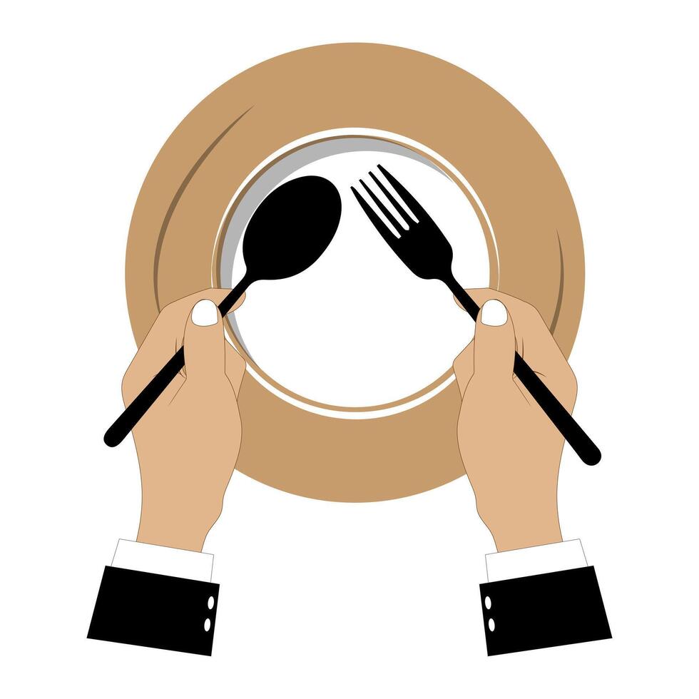 Hands in Formal Attire Holding Cutlery on Plate vector