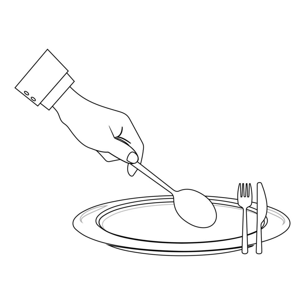 Minimalist Outline Hands with Cutlery and Plate vector