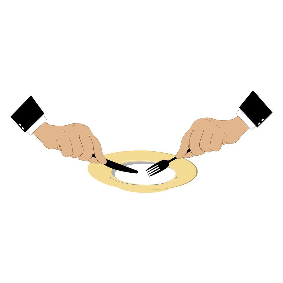 Top View of Hands Ready to Dine with Cutlery vector