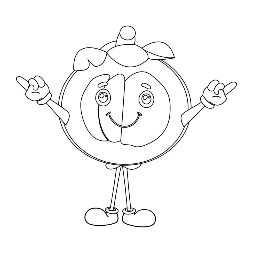 Mangosteen Cartoon with Thumbs Up in Outline vector