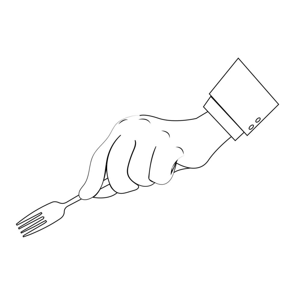 Simple Outline of Hand Gripping Spoon, Fork, and Knife vector