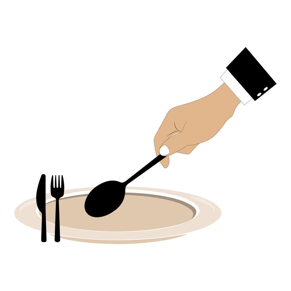 Black Spoon, Fork, and Knife in Hand Icon vector
