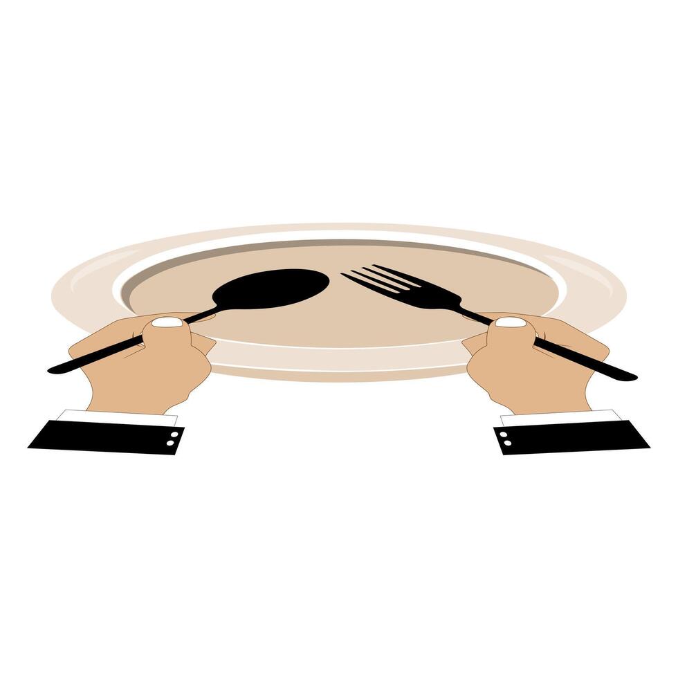 Formal Dining Table Setting with Hands and Cutlery vector
