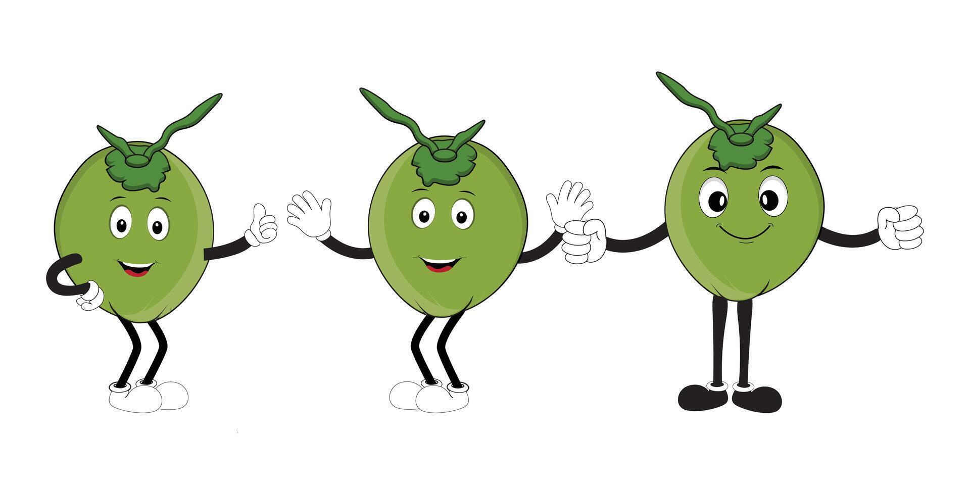 Coconut Cartoon Mascot Character Set for Tropical Designs vector
