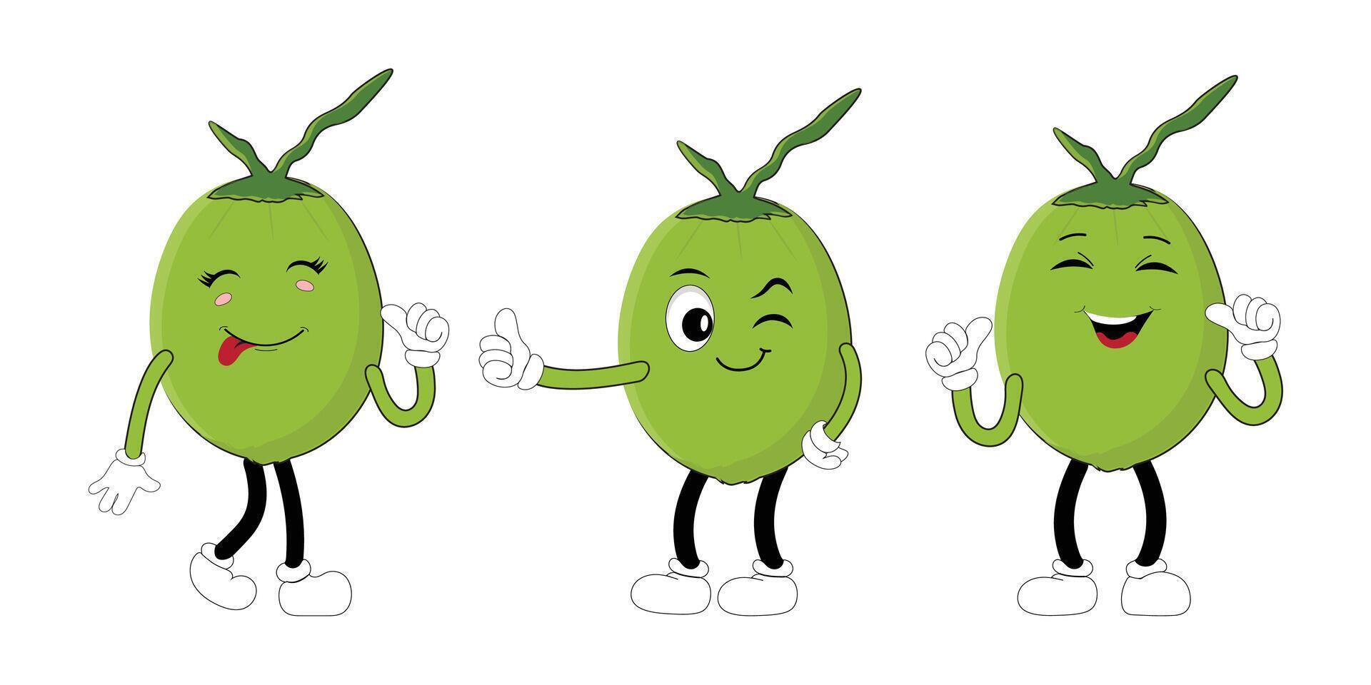 Coconut Cartoon Character Collection for Branding and Design vector