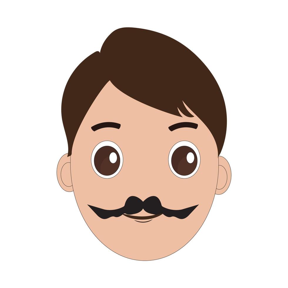 Neutral Expression Cartoon Man with Mustache vector