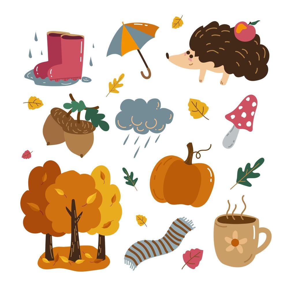 Autumn stickers, seasonal design vector